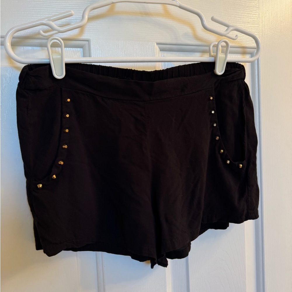 h.i.p. Black High Waist Shorts with Studs, Size Medium